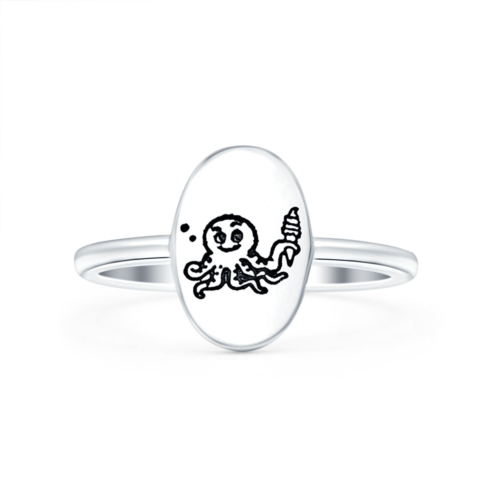 Octopus Ice Cream Oxidized Band Solid 925 Sterling Silver Thumb Ring (11mm)