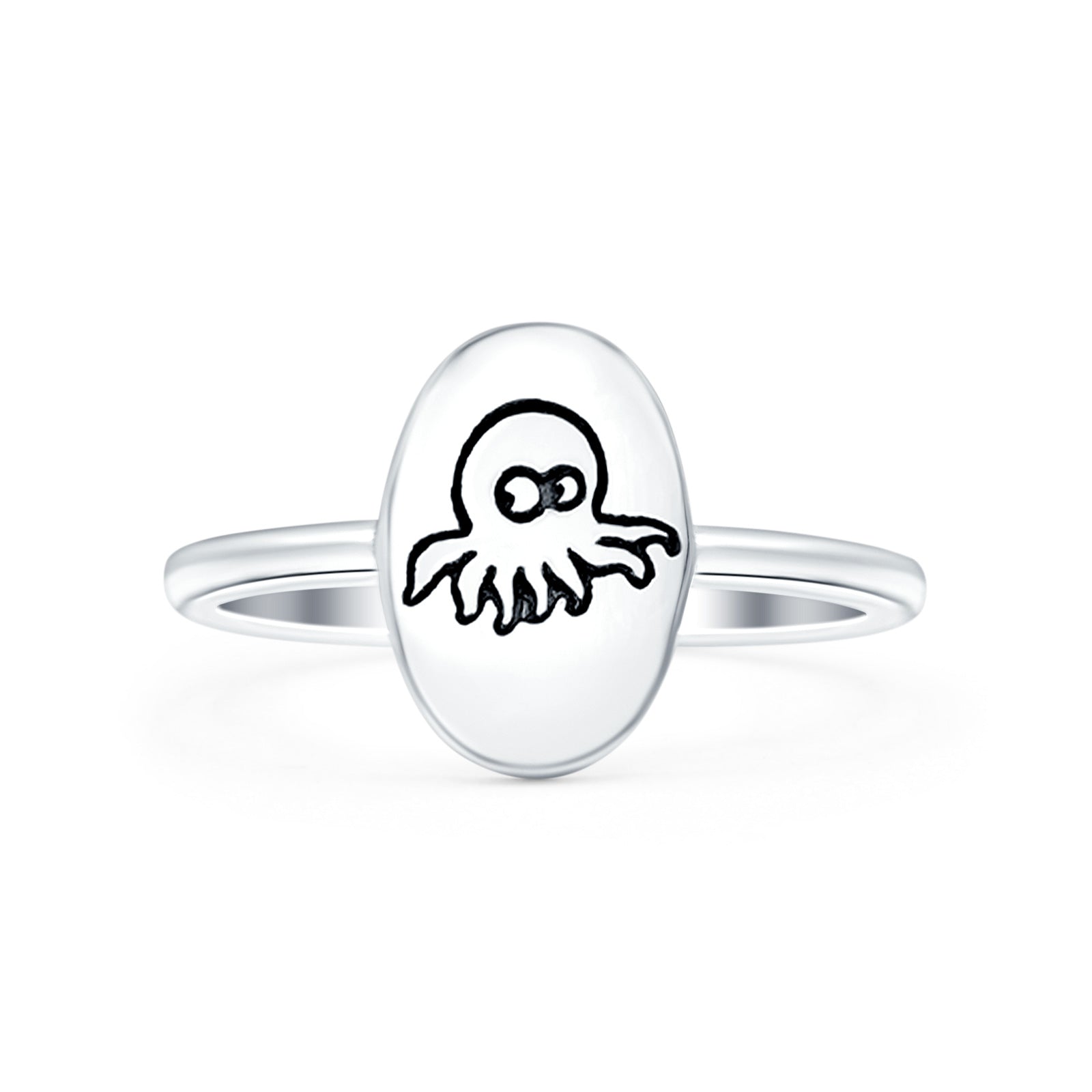 Octopus Oxidized Band Solid 925 Sterling Silver Thumb Ring (11mm)