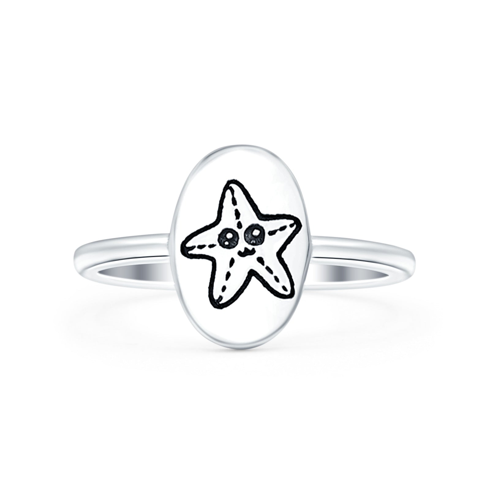 Starfish Oxidized Band Solid 925 Sterling Silver Thumb Ring (11mm)