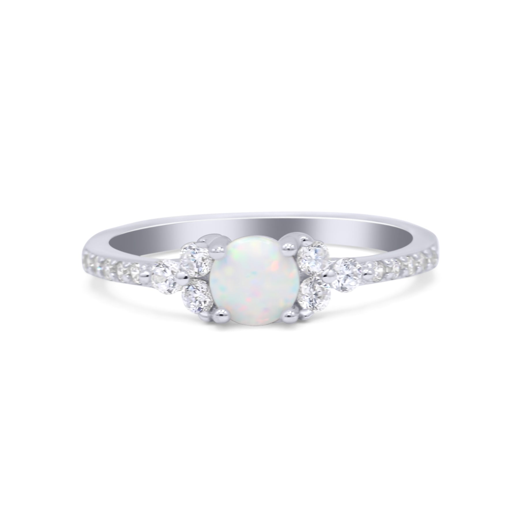Petite Dainty Thumb Ring Round Lab Created White Opal Statement Fashion Ring Solid 925 Sterling Silver