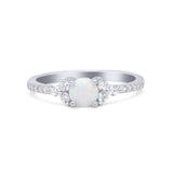 Petite Dainty Thumb Ring Round Lab Created White Opal Statement Fashion Ring Solid 925 Sterling Silver