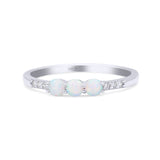 Petite Dainty Three Stone Thumb Ring Round Statement Fashion Ring Lab Created White Opal 925 Sterling Silver