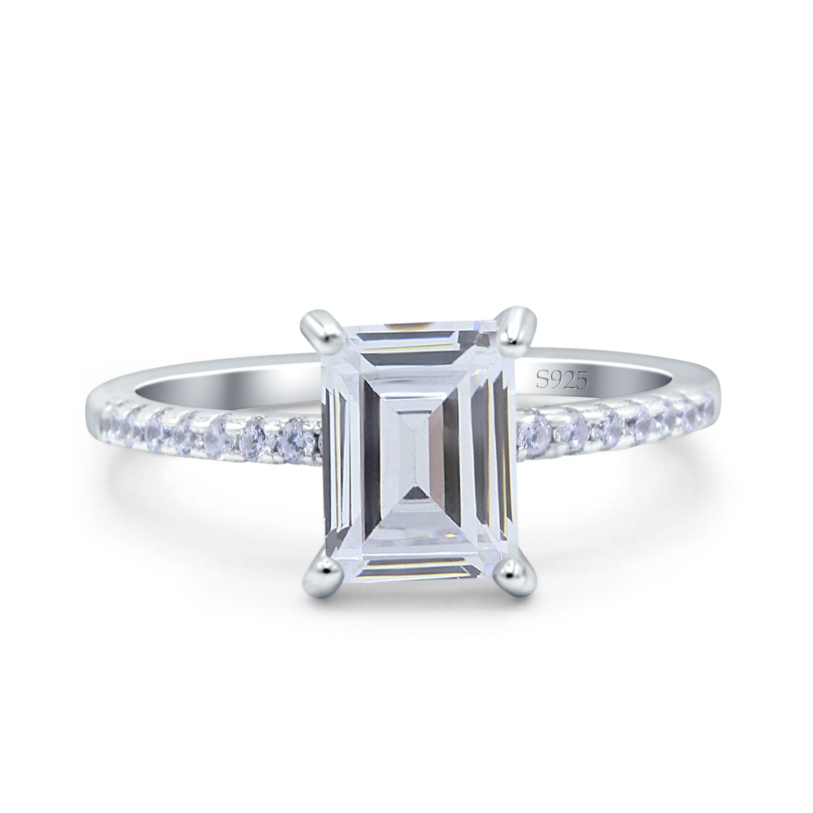 Emerald Cut Art Deco Wedding Ring Simulated Cubic Zirconia 925 Sterling Silver