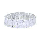 Stackable Emerald Cut Full Eternity Wedding Engagement Band Ring Simulated CZ 925 Sterling Silver