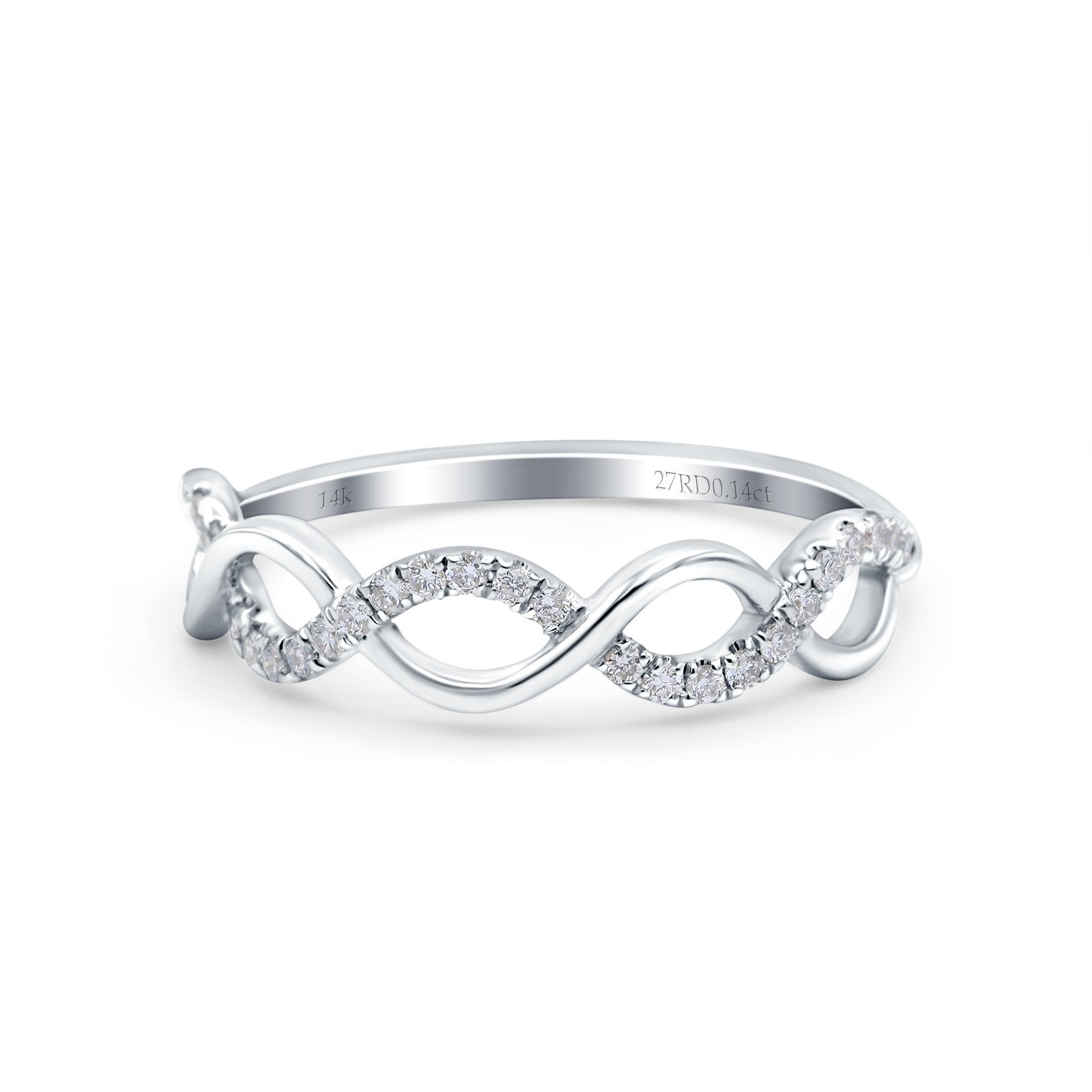 14K White Gold 0.14ct Round 5mm G SI Half Eternity Diamond Bands Engagement Wedding Ring Size 6.5