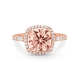 Halo Art Deco Wedding Ring Rose Tone, Simulated Morganite CZ 925 Sterling Silver