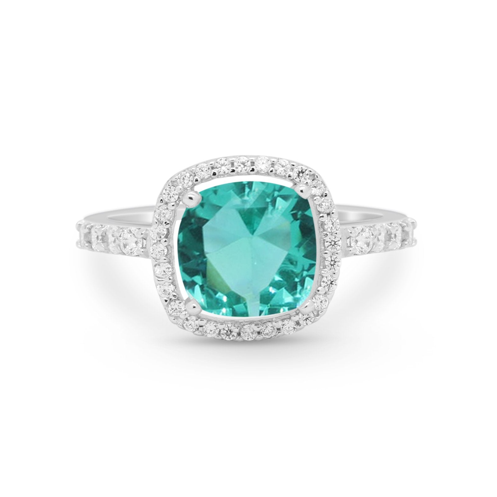 Halo Art Deco Wedding Ring Simulated Paraiba Tourmaline CZ 925 Sterling Silver