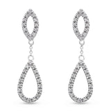 Solid 14K White Gold 25mm Drop Dangle Pear Teardrop Diamond Earrings Wholesale