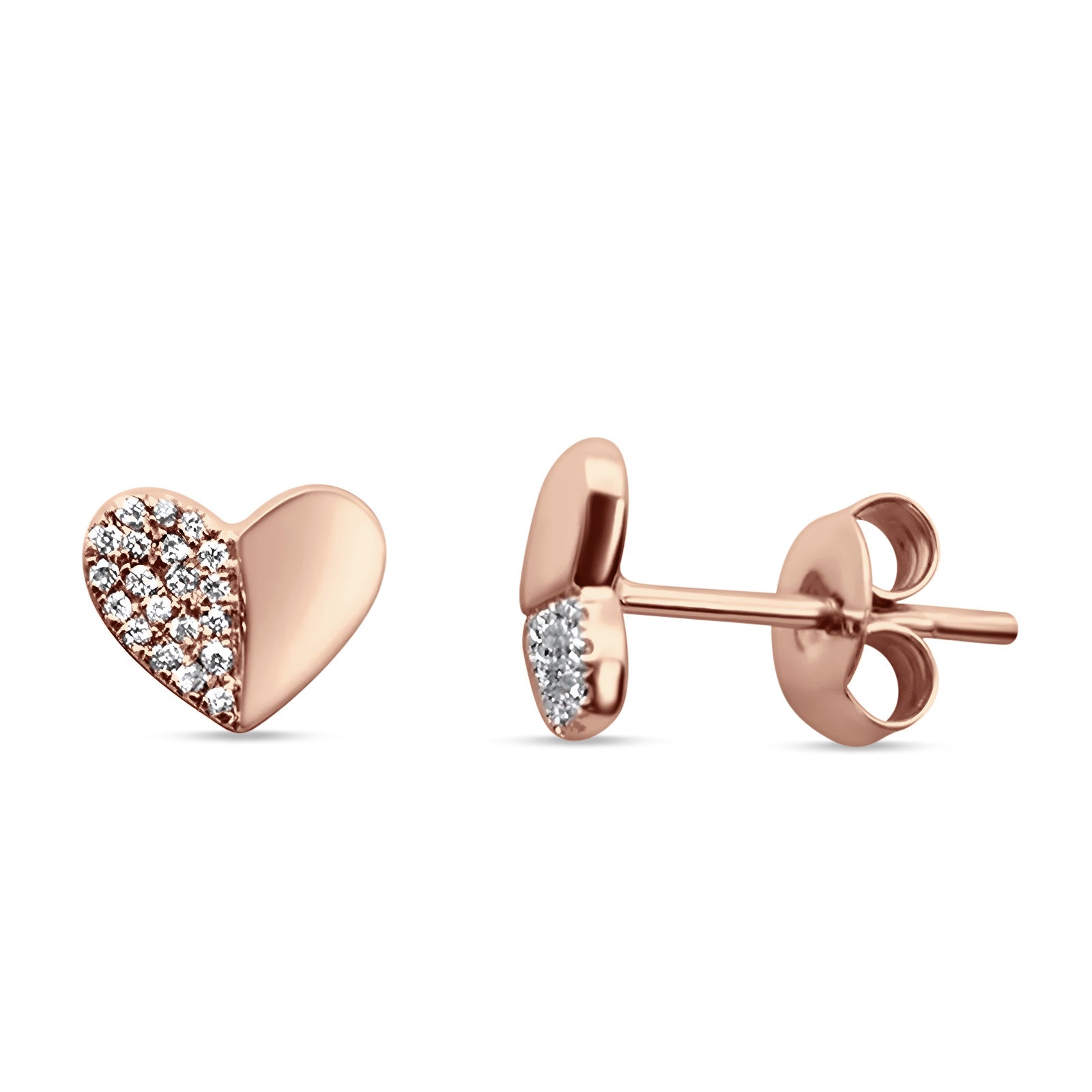Diamond Heart Stud Earrings-rose gold