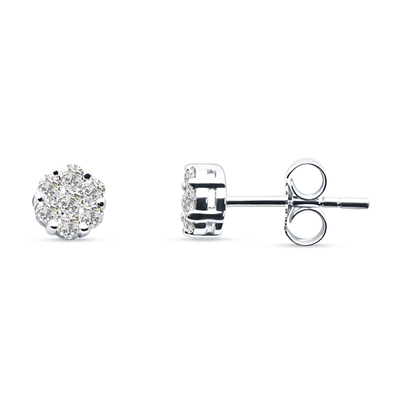 Diamond Flower Stud Earrings Round 14K White Gold 0.25ct Wholesale