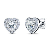 14K White Gold Heart shape Wedding Stud Earrings Simulated Cubic Zirconia (10mm)