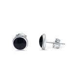 Half Ball Stud Earrings Round Simulated Black Onyx CZ 925 Sterling Silver (6mm-16mm)