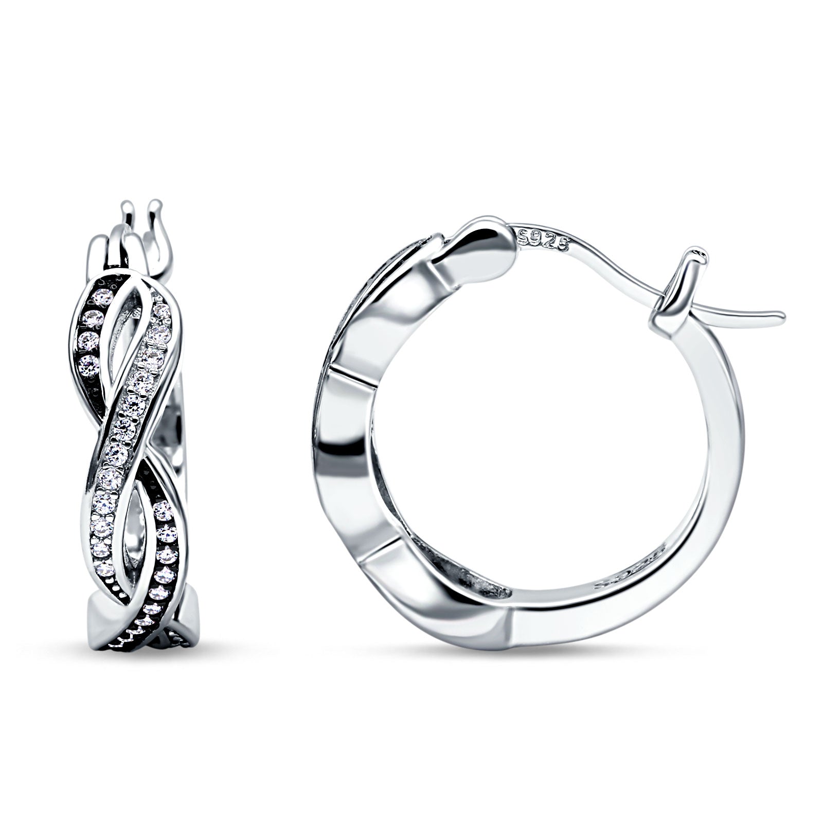 Twisted Infinity Huggie Hoop Earrings Cubic Zirconia 925 Sterling Silver Wholesale