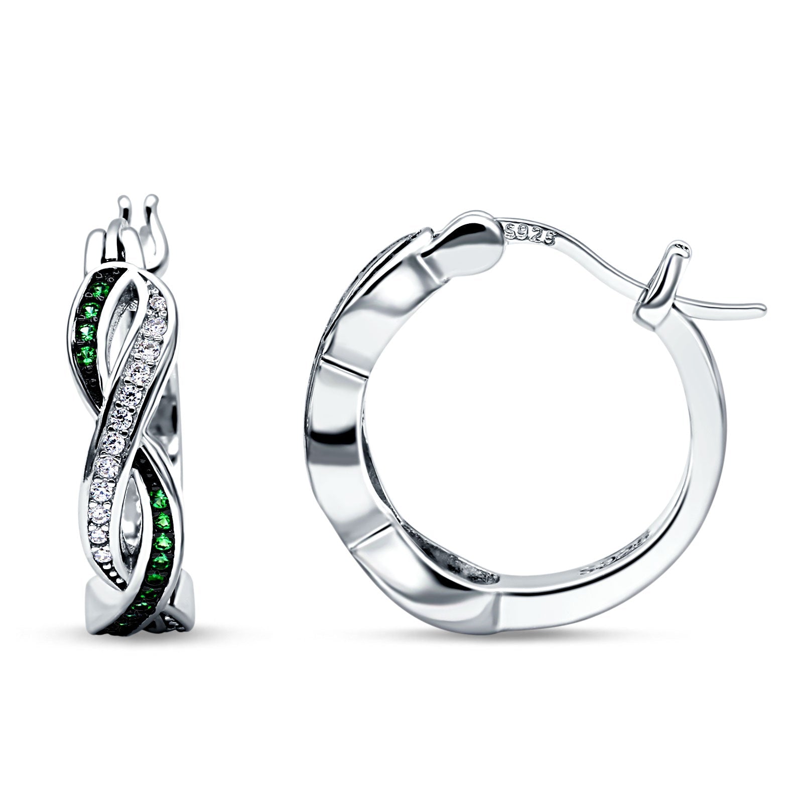 Twisted Infinity Huggie Hoop Earrings Simulated Green Emerald 925 Sterling Silver Wholesale
