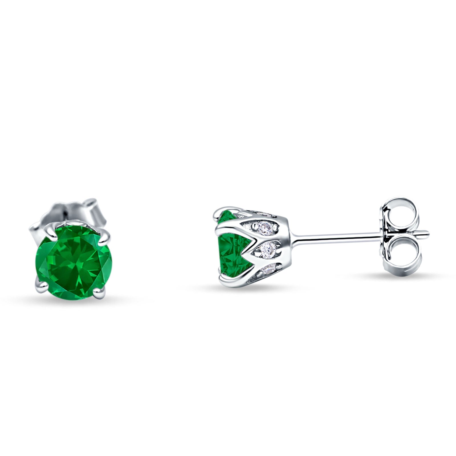 Round Hidden Halo Stud Earring Simulated Green Emerald 925 Sterling Silver Wholesale