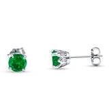 Round Hidden Halo Stud Earring Simulated Green Emerald 925 Sterling Silver Wholesale