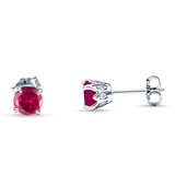 Round Hidden Halo Stud Earring Simulated Ruby 925 Sterling Silver Wholesale