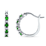 Half Eternity Huggie Hoop Earrings Simulated Green Emerald 925 Sterling Silver Wholesale