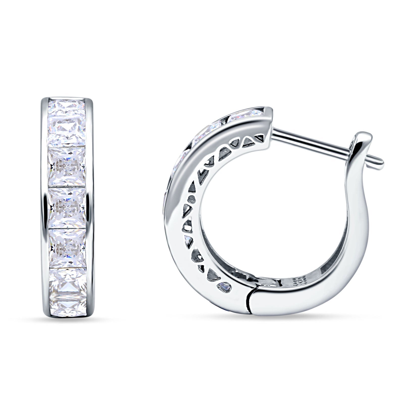 Minimalist Princess Huggie Hoop Earrings Cubic Zirconia 925 Sterling Silver Wholesale