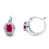 Halo Round Huggie Hoop Earrings Simulated Ruby 925 Sterling Silver Wholesale