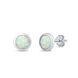 Round Half Ball Stud Earrings Lab Created White Opal 925 Sterling Silver (6mm)