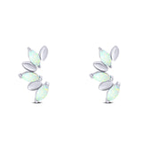Art Deco Marquise New Style Stud Earring Created White Opal Solid 925 Sterling Silver (11.6mm)