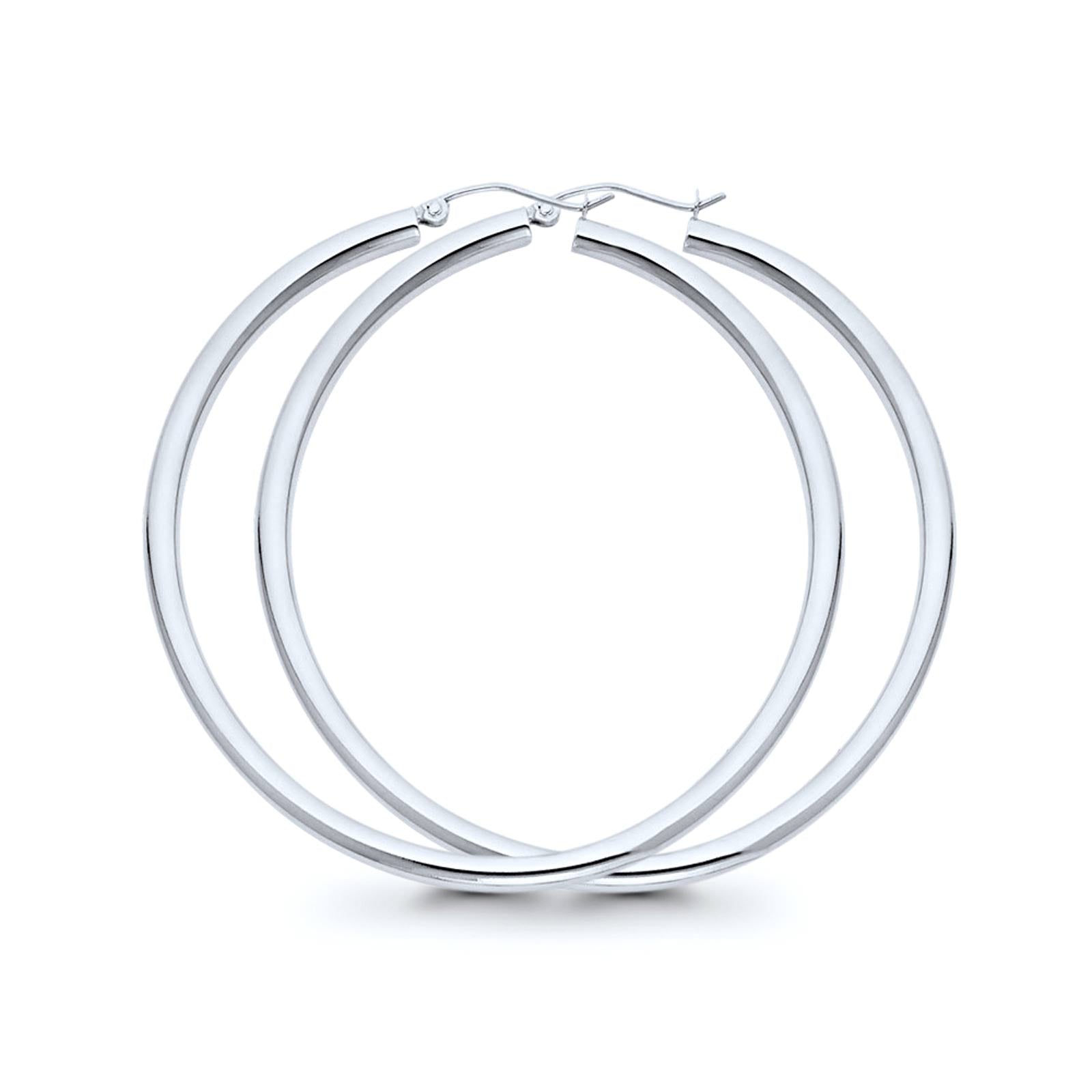 White Gold 14K 3mm Plain Snap Closure Hoop Earrings Wholesale