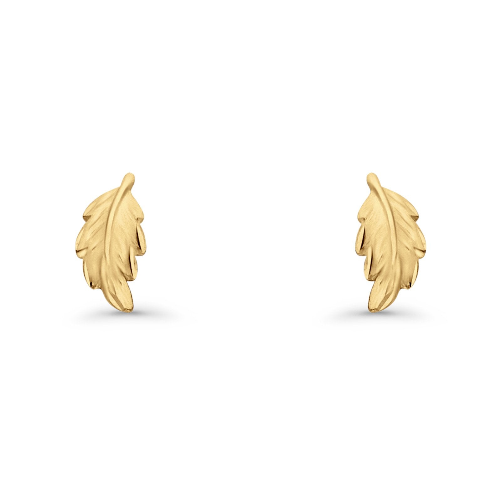 14K Yellow Gold Leaf Post Stud Earring 13mm