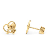 14K Yellow Gold Solid Arrow Heart Love Studs Earring Best Birthday Or Anniversary Valentines Gift