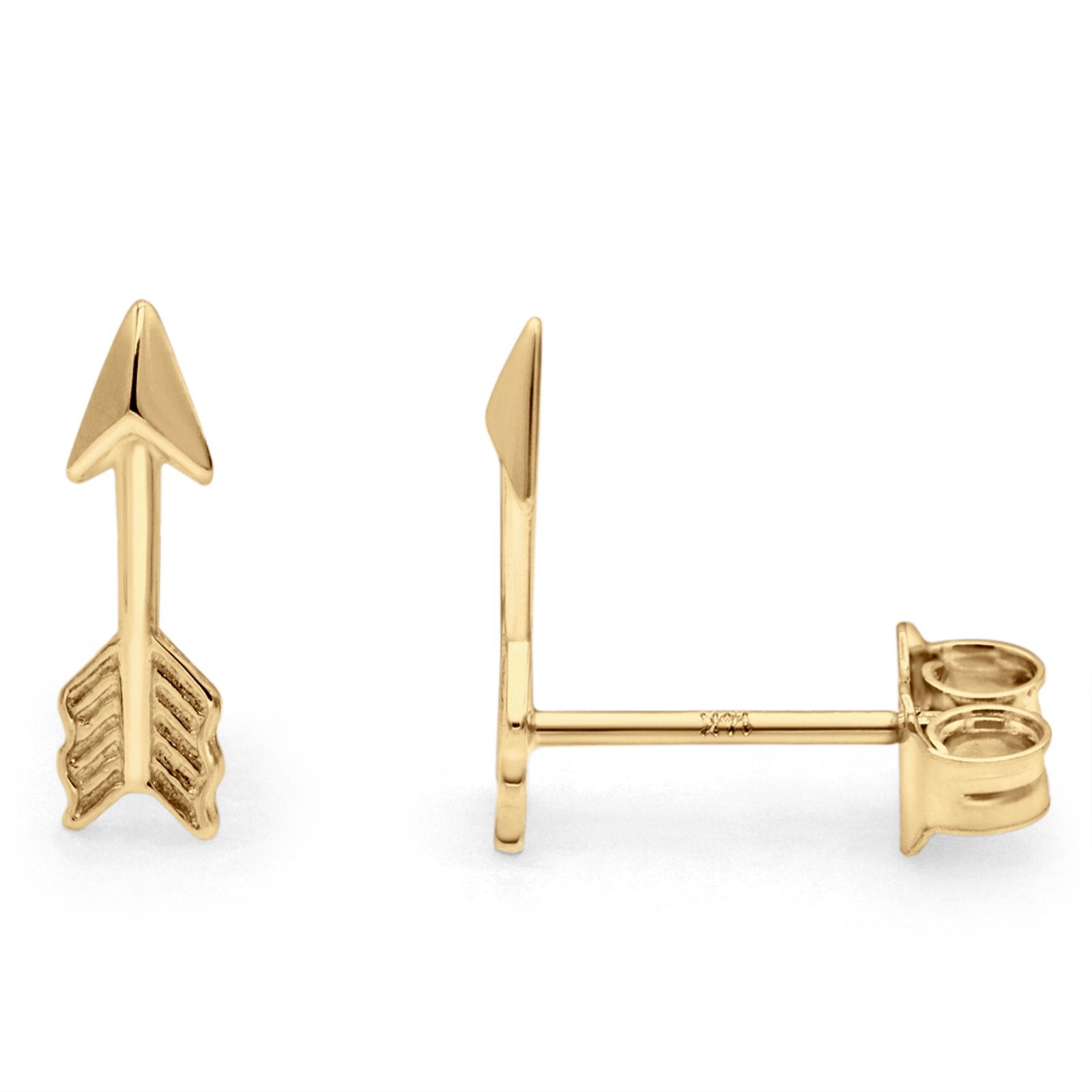 14K Yellow Gold Solid Petite Arrow Love Studs Earring Best Birthday Or Anniversary Gift