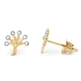 14K Gold Two Tone Solid Tree Tiny Studs Earring for Women and Girls