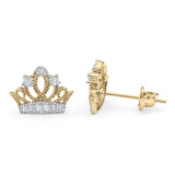 14K Gold Two Tone Micropave Crown Post Tiny Studs Earring for Women and Girls