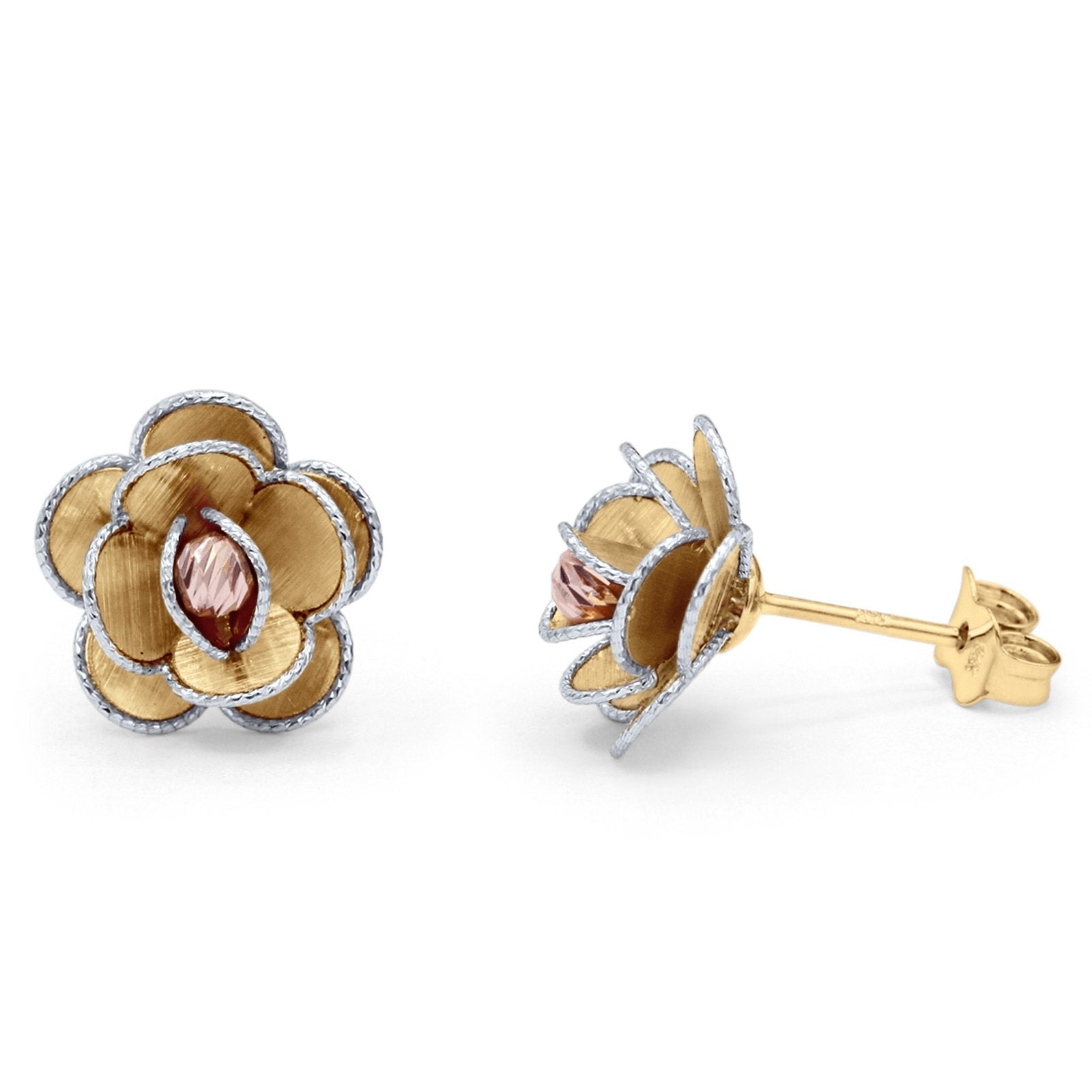 14K Gold Two Tone Flower Love Knot Hypoallergenic for Sensitive Ears Huggie Post Studs Earring