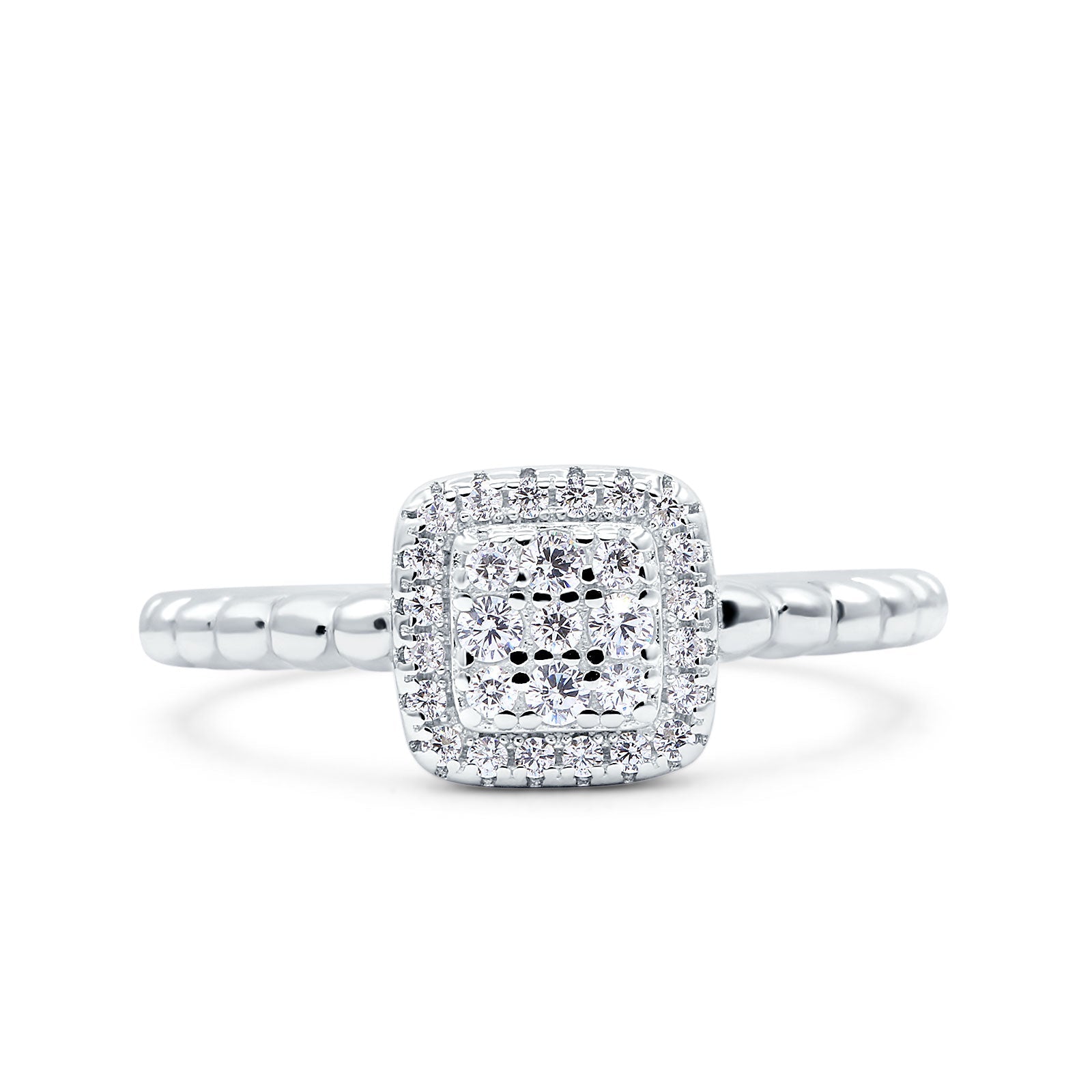 Art Deco Square Halo Wedding Bridal Ring Simulated Cubic Zirconia 925 Sterling Silver (8mm)