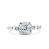 Square Halo Art Deco Wedding Bridal Ring Round Simulated Cubic Zirconia 925 Sterling Silver (8mm)