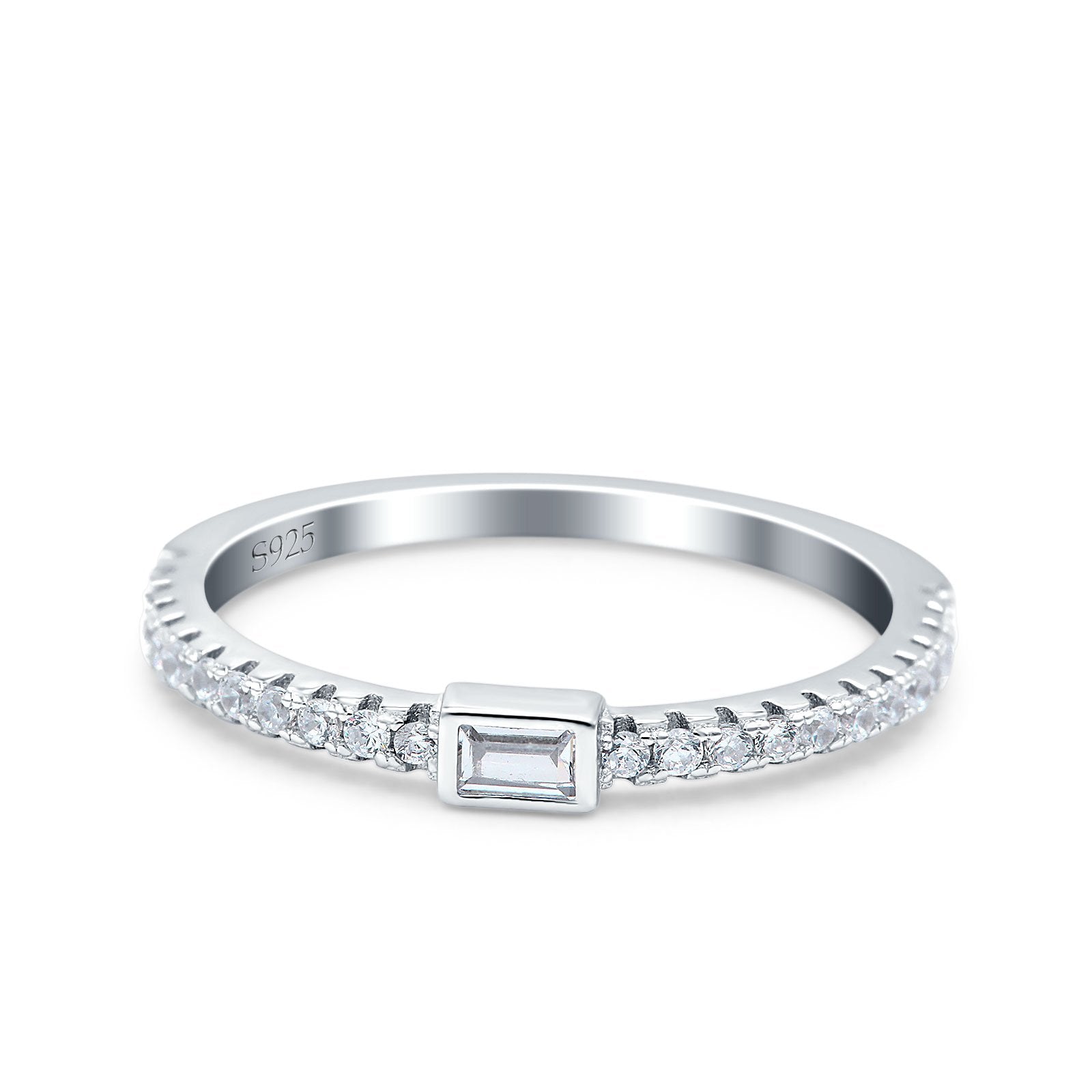 Half Eternity Baguette Ring Engagement Band Round Pave Simulated CZ 925 Sterling Silver (3mm)