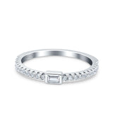 Half Eternity Baguette Ring Engagement Band Round Pave Simulated CZ 925 Sterling Silver (3mm)