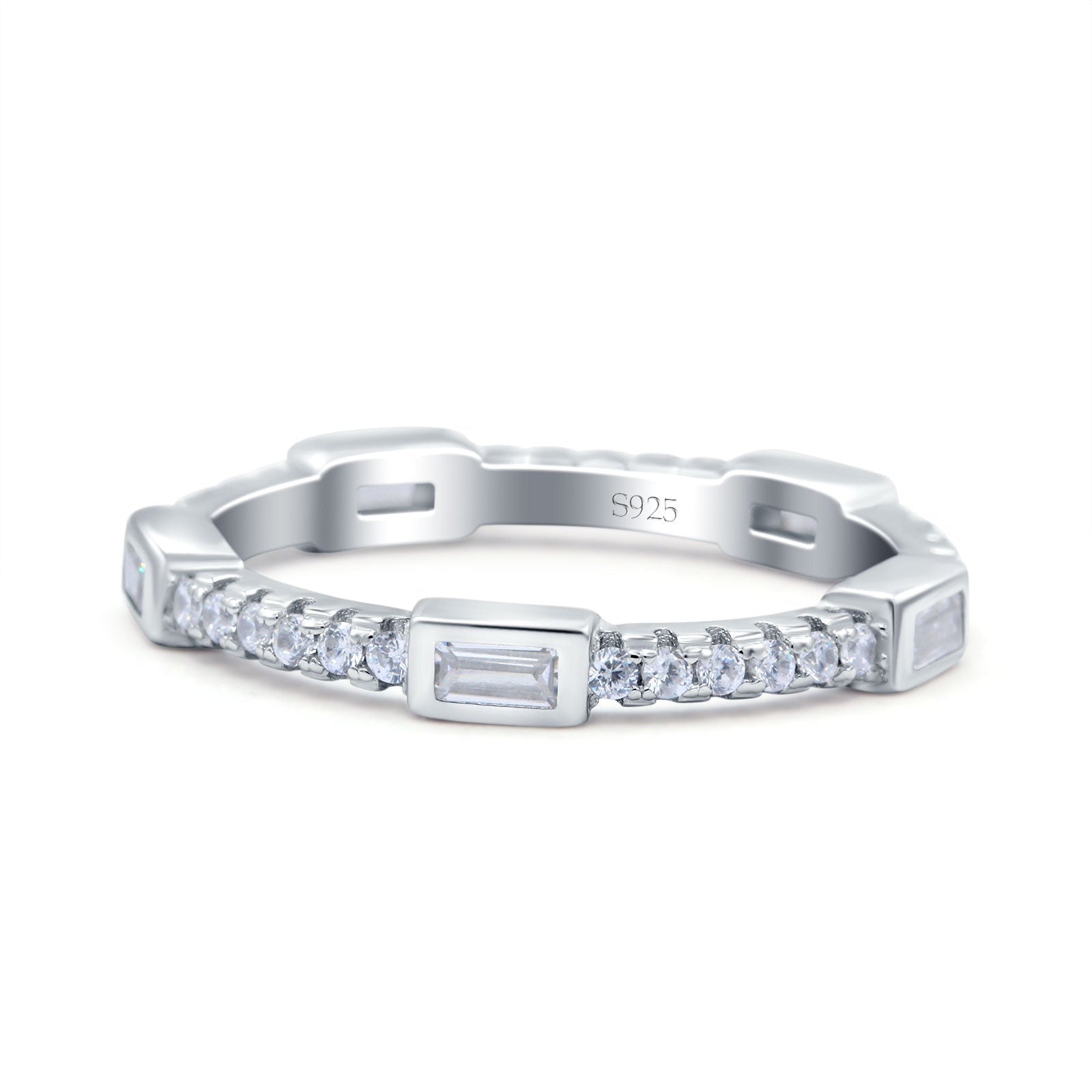 Full Eternity Ring Wedding Engagement Band Baguette Round Simulated Cubic Zirconia 925 Sterling Silver