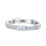 Full Eternity Ring Wedding Engagement Band Baguette Round Simulated Cubic Zirconia 925 Sterling Silver