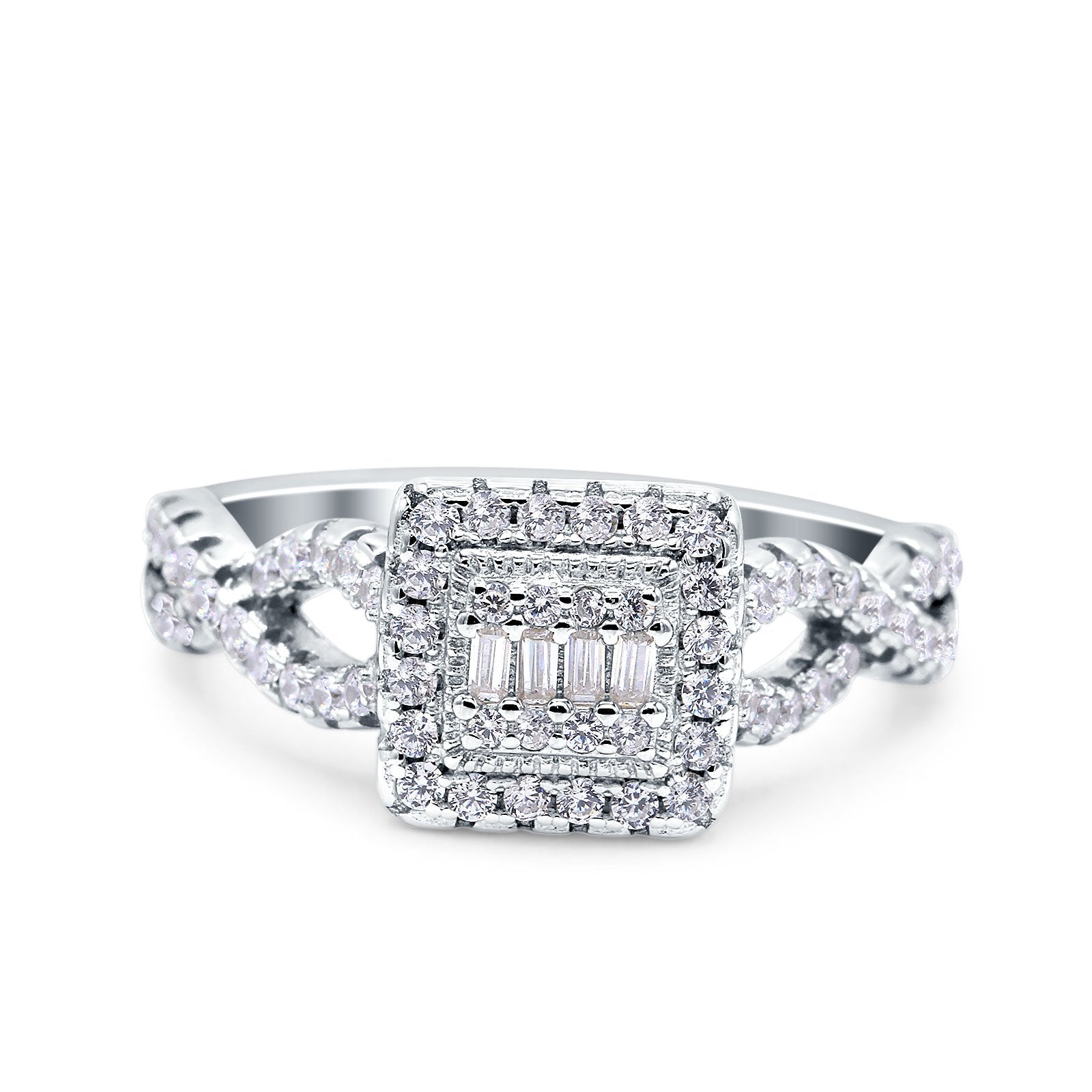 Halo Art Deco Ring Square Wedding Infinity Band Pave Simulated Cubic Zirconia 925 Sterling Silver (10mm)