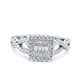 Halo Art Deco Ring Square Wedding Infinity Band Pave Simulated Cubic Zirconia 925 Sterling Silver (10mm)
