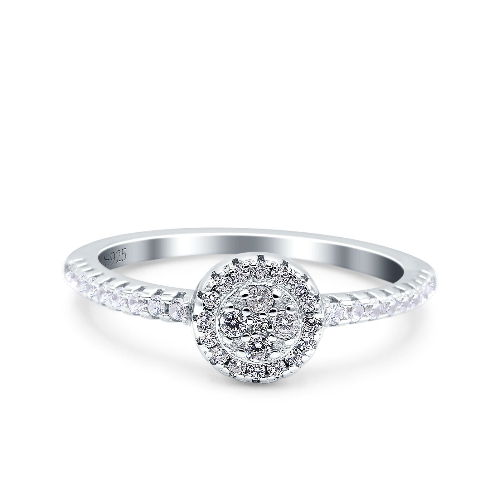 Art Deco Ring Wedding Band Round Pave Simulated Cubic Zirconia 925 Sterling Silver (7mm)