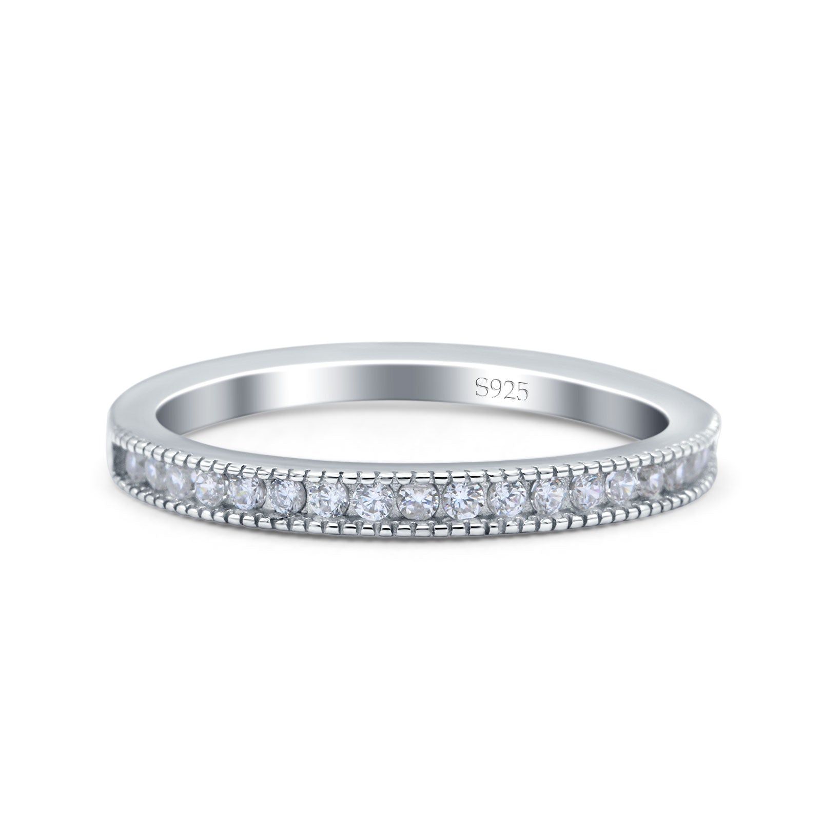 Half Eternity Ring Wedding Engagement Band Round Simulated Cubic Zirconia 925 Sterling Silver
