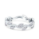 Leaf Eternity Ring Engagement Band Round Pave Simulated CZ 925 Sterling Silver (5mm)