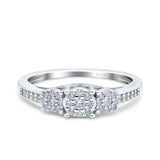 Three Stone Ring Wedding Band Round Pave Simulated Cubic Zirconia 925 Sterling Silver (5mm)