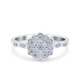 Flower Wedding Band Ring Round Pave Simulated Cubic Zirconia 925 Sterling Silver (10mm)