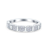 Half Eternity Ring Wedding Band Round Pave Simulated Cubic Zirconia 925 Sterling Silver (4mm)