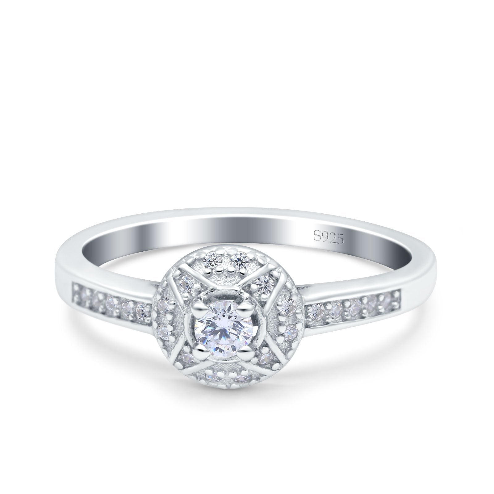 Art Deco Wedding Ring Band Round Pave Simulated Cubic Zirconia 925 Sterling Silver (8mm)