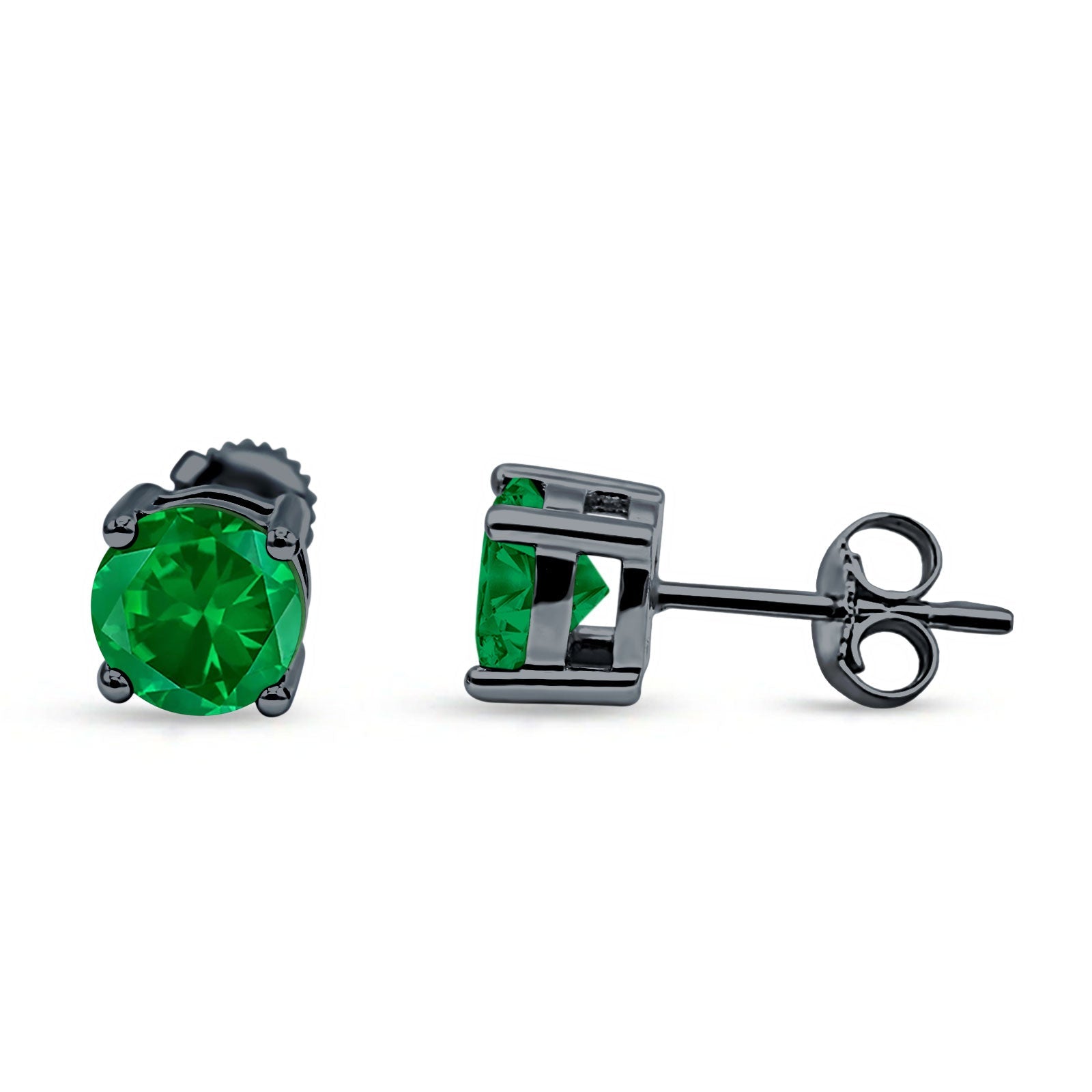 Solitaire Stud Earring Green Emerald CZ Black Tone 925 Sterling Silver Wholesale