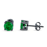 Solitaire Stud Earring Green Emerald CZ Black Tone 925 Sterling Silver Wholesale